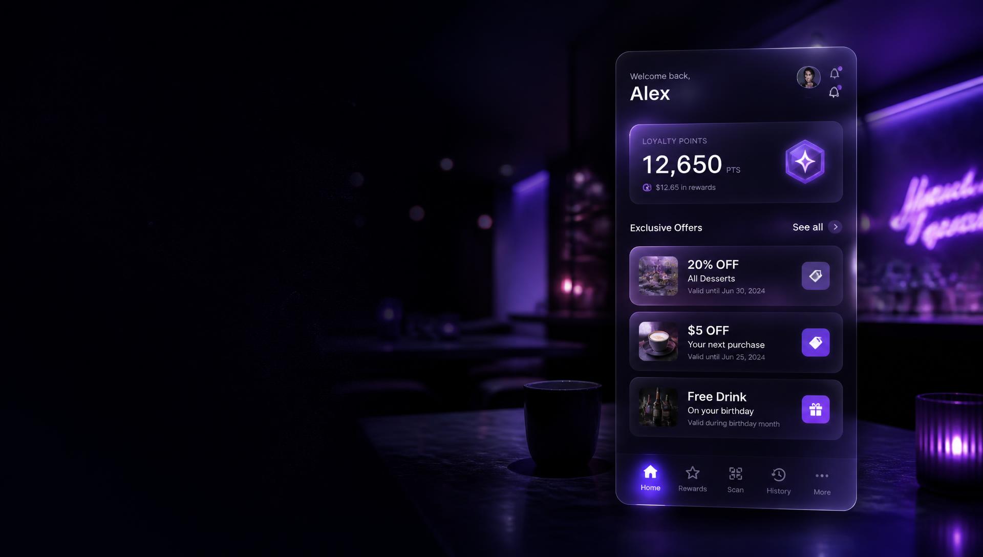 Offers and loyalty points inside the Invited app