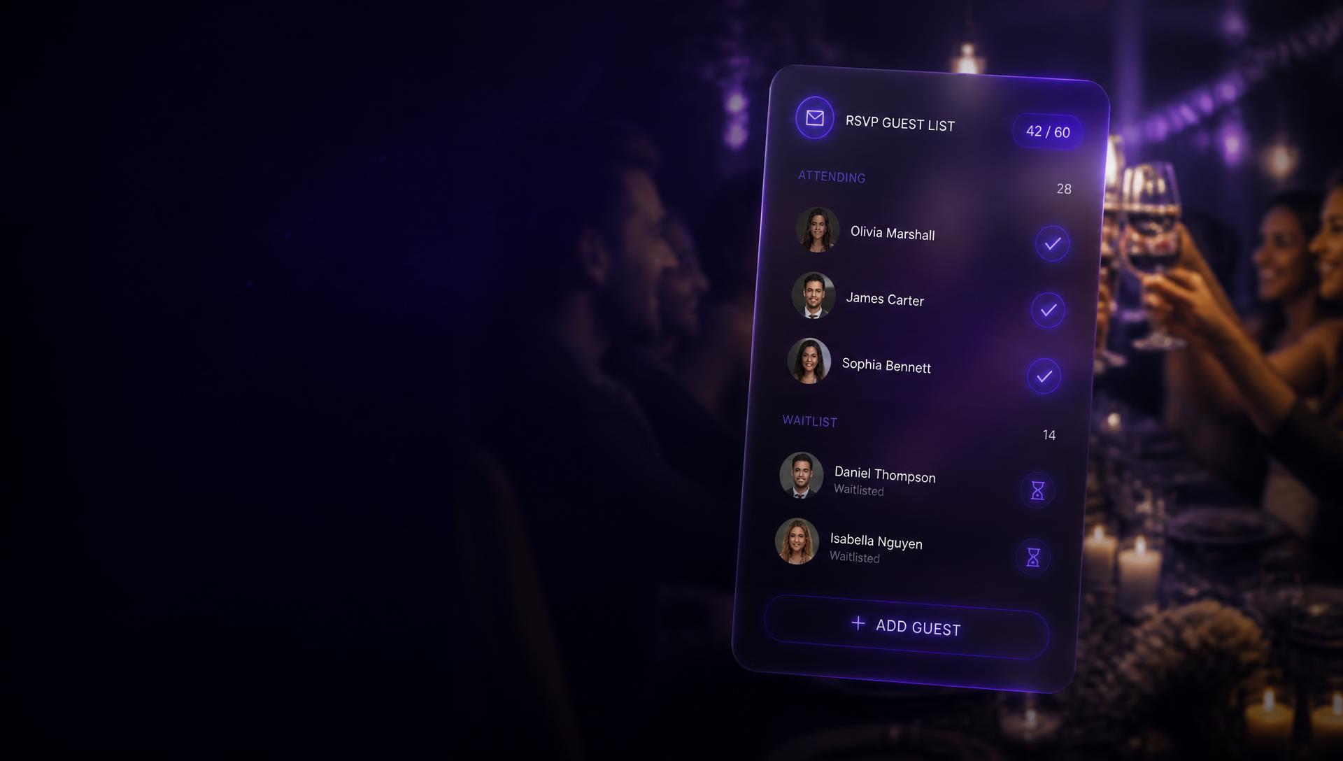 Guest list with attending and waitlist states