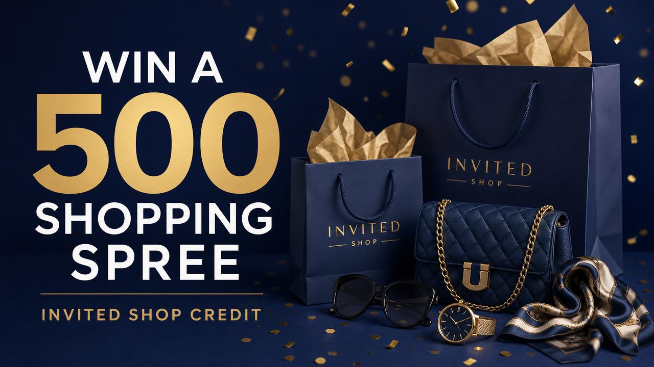 Campaign poster for the competition “Win a 500 shopping spree in the Invited Shop”, prize: 500 shop credit