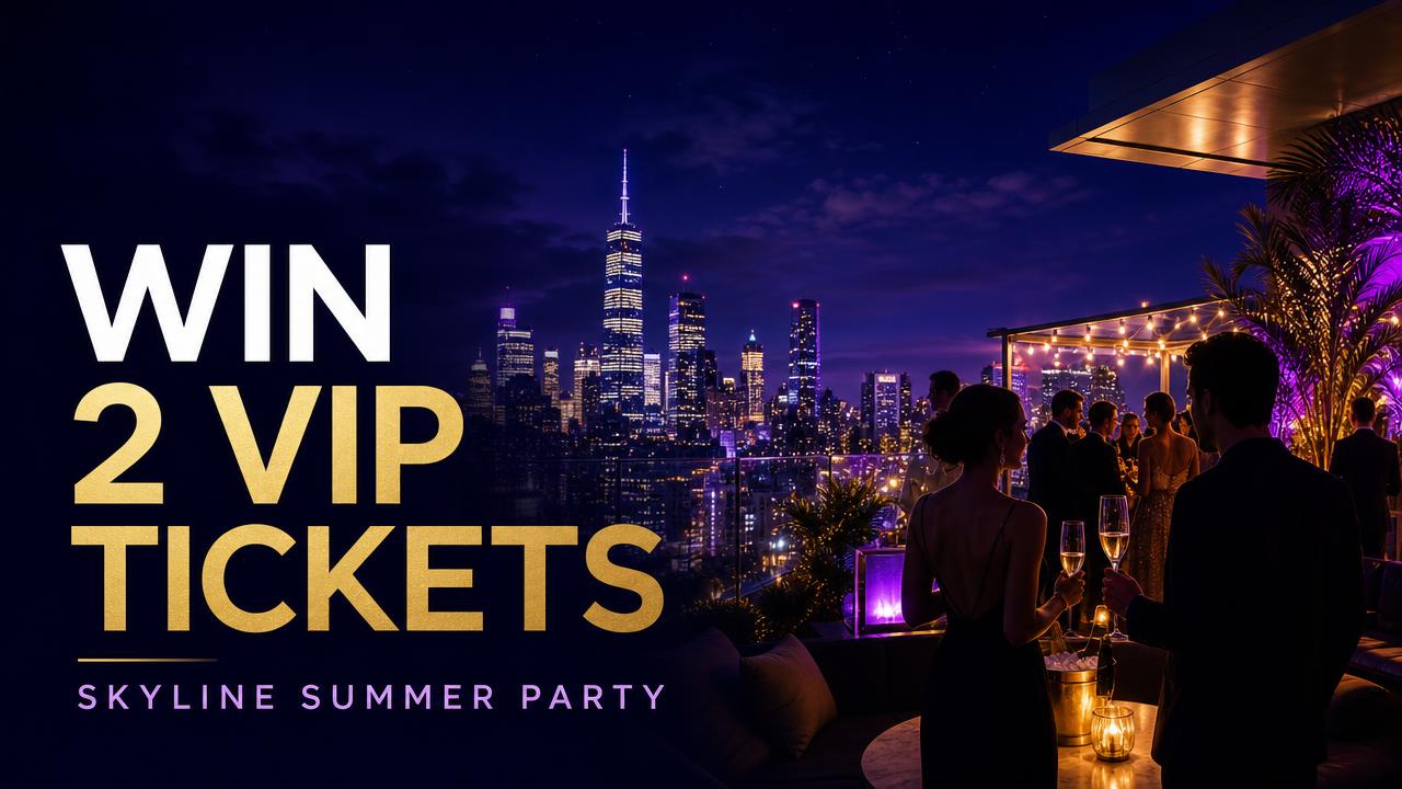 Campaign poster for the competition “Win 2 VIP tickets to the Skyline Summer Party”, prize: 2 VIP tickets + welcome drinks, hosted by Skyline Rooftop